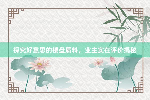 探究好意思的楼盘质料，业主实在评价揭秘